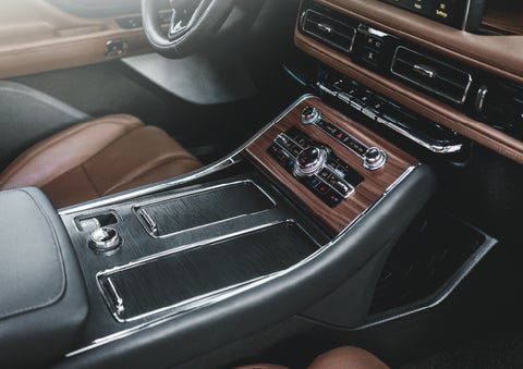 The front center console of a 2024 Lincoln Aviator® SUV is shown | Dutch Miller Lincoln of Ashland in Ashland KY