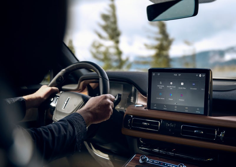 The center touch screen in a 2024 Lincoln Aviator® SUV is shown | Dutch Miller Lincoln of Ashland in Ashland KY